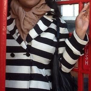 Loft Black and White Striped Coat